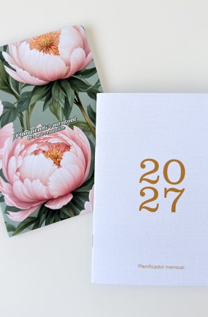 Planificador mensual 2027 para engrampar o coser, diseƱo neutro + diseƱo floral